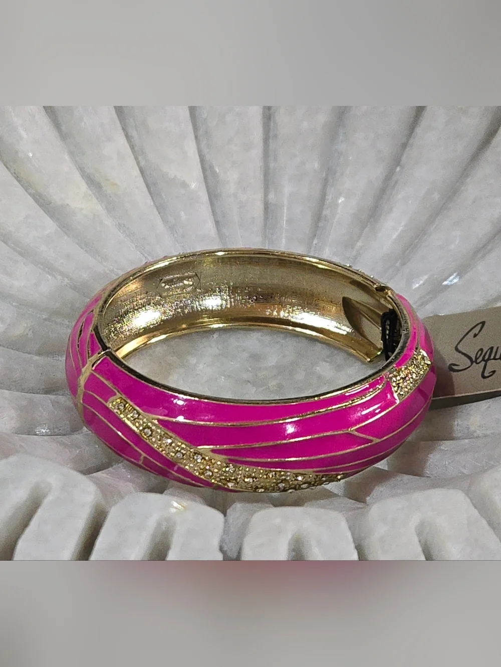 Nordstrom‎ Sequin NYC Pink Enamel & Sparkling Crystals Hinged Bangle NWT